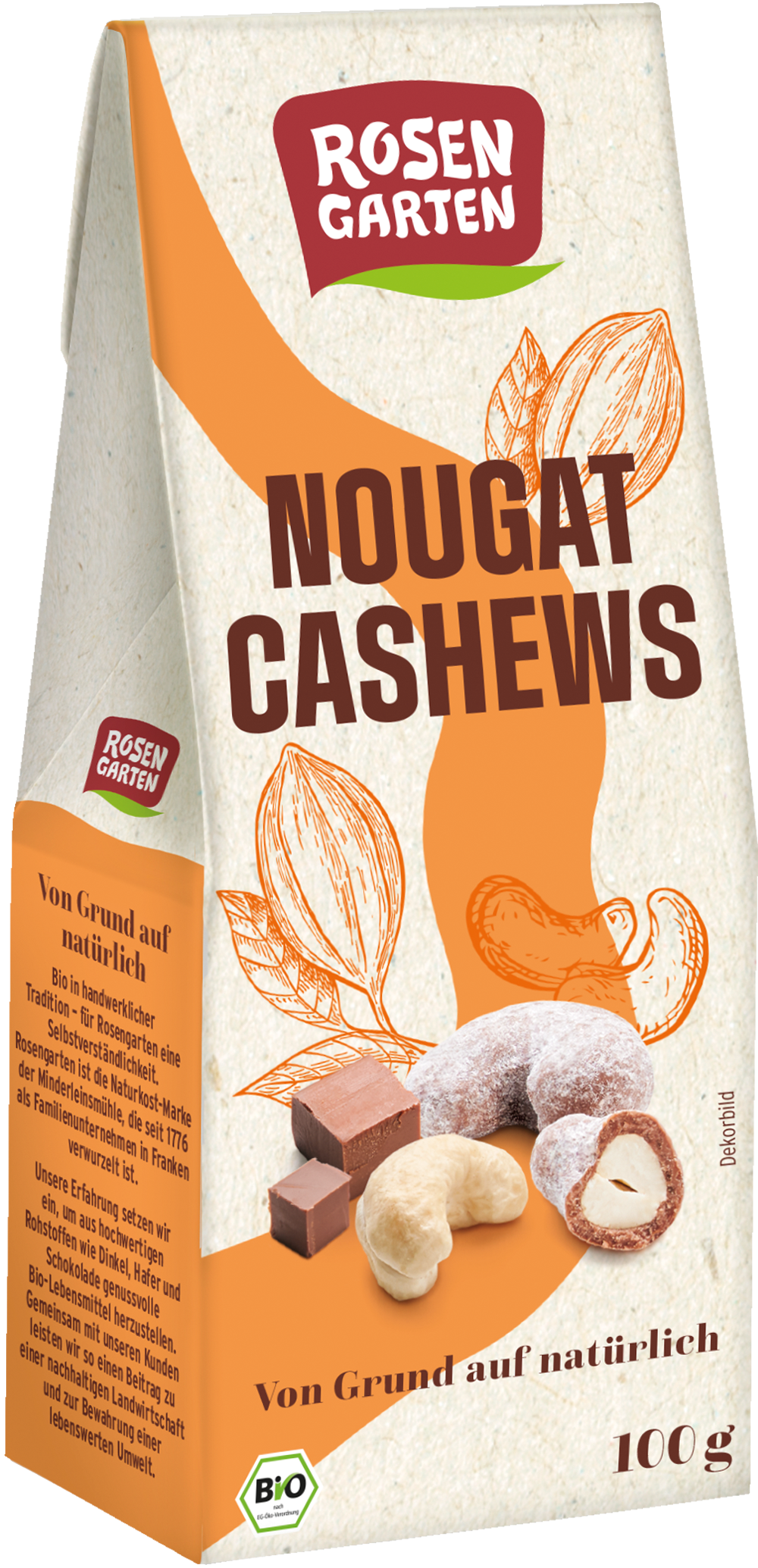 Rosengarten Nougat-Cashews schokoliert 100g