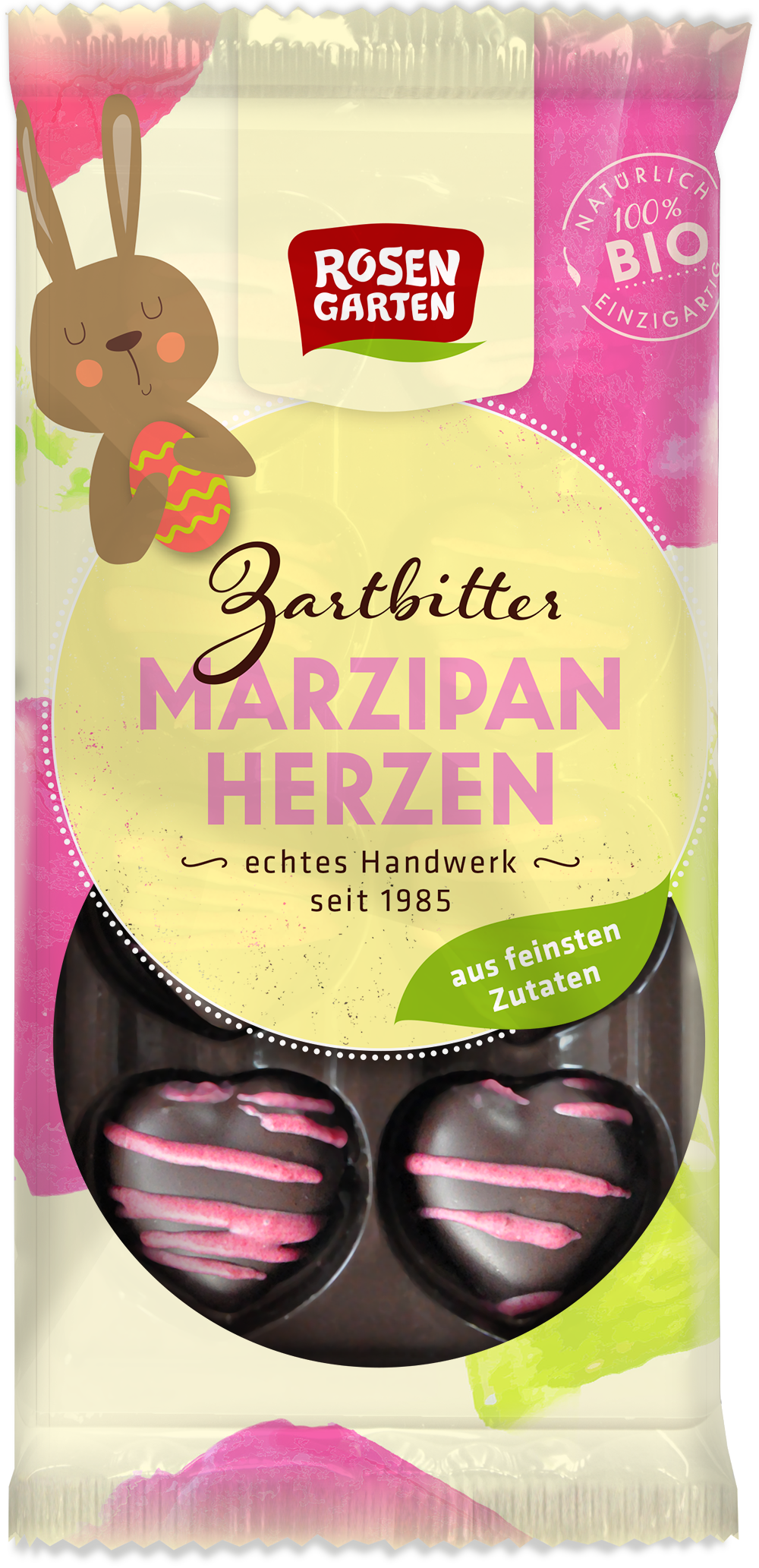 Rosengarten Zartbitter Marzipan-Herzen vegan 65g/S