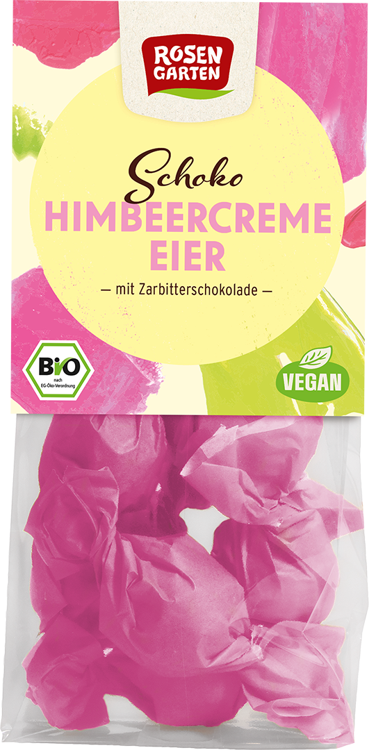 Rosengarten Zartbitter-Schoko-Eier mit Himbeercreme gefüllt 85g/S