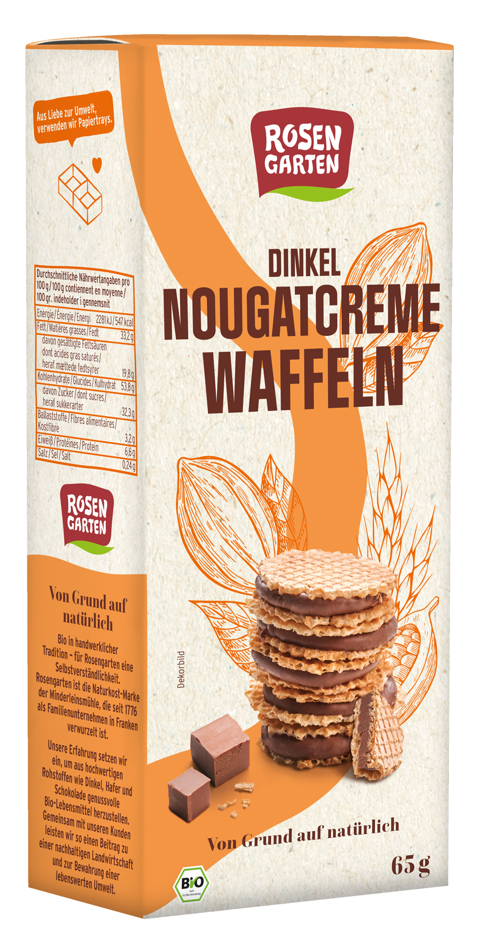 Rosengarten Dinkel-Nougatcreme-Waffeln 65g