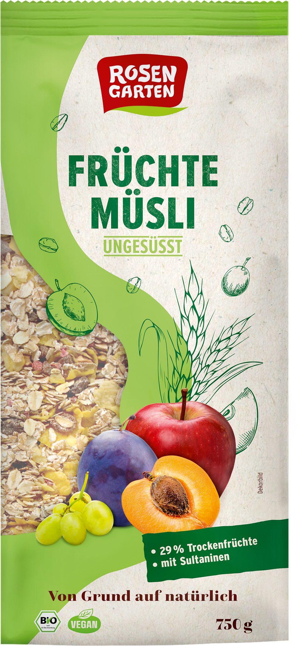 Rosengarten Früchte-Müsli ungesüßt 750g
