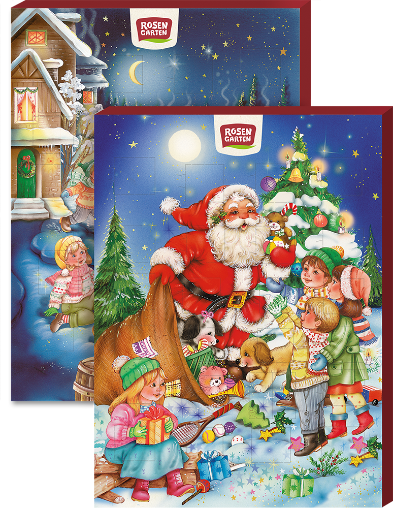 Rosengarten Adventskalender mit Vollmilchschokolade 2-fach sortiert 75g/W