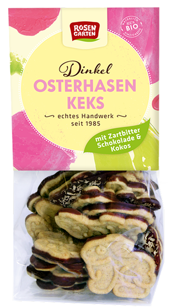 Rosengarten Dinkel Osterhasen-Kekse Zartbitter-Kokos 150g/S