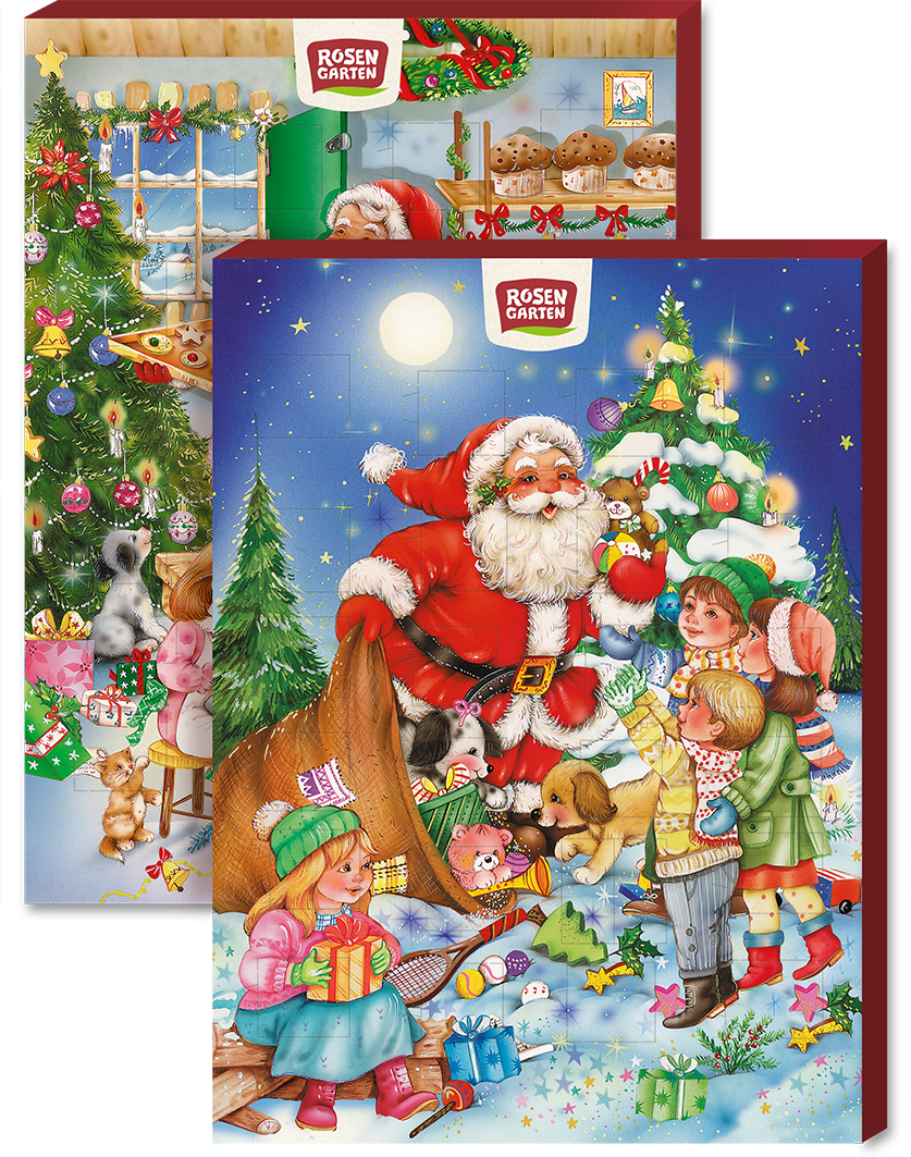 Rosengarten Adventskalender mit Vollmilchschokolade 2-fach sortiert 75g/W