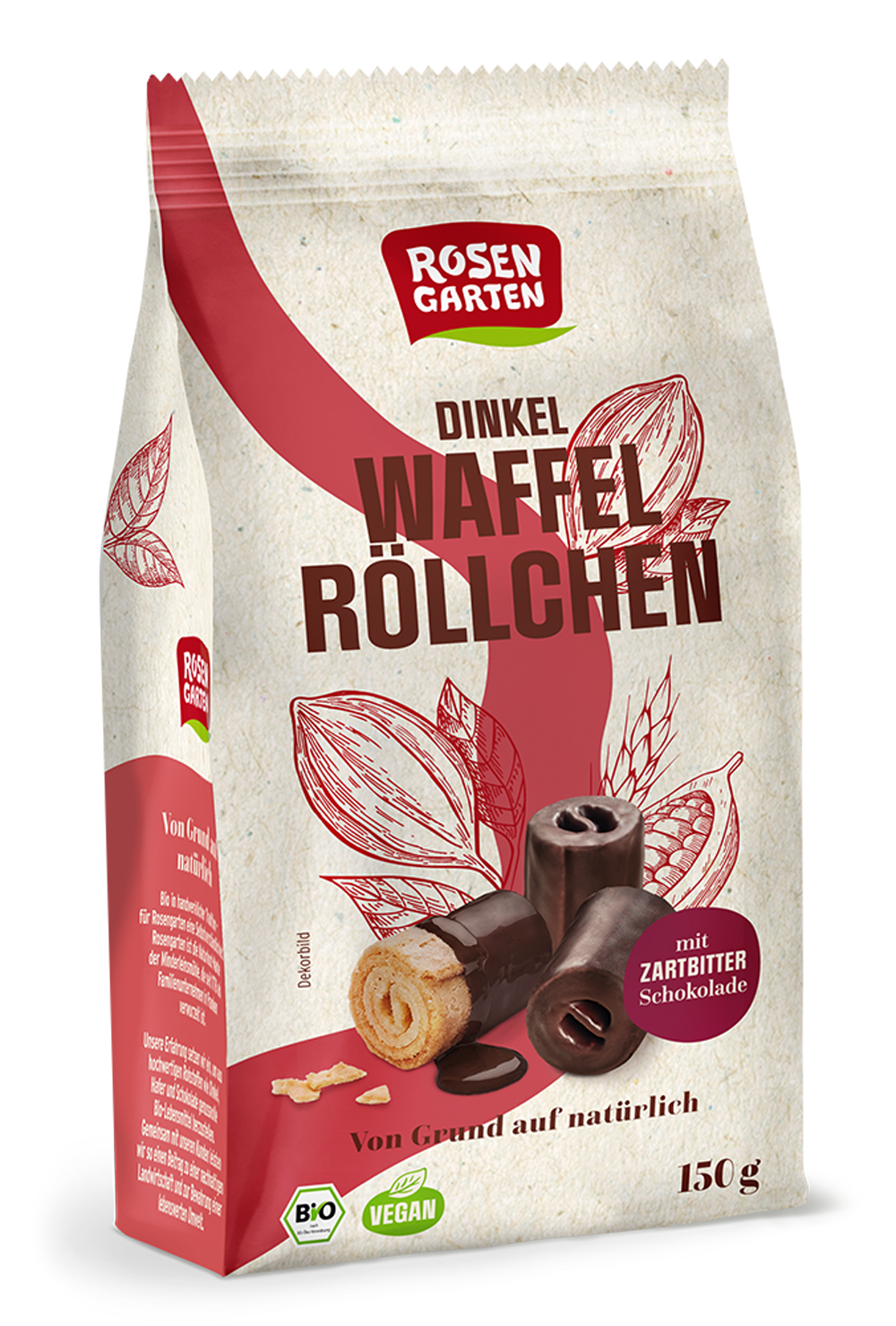 Rosengarten Dinkel Waffelröllchen Zartbitter 150g