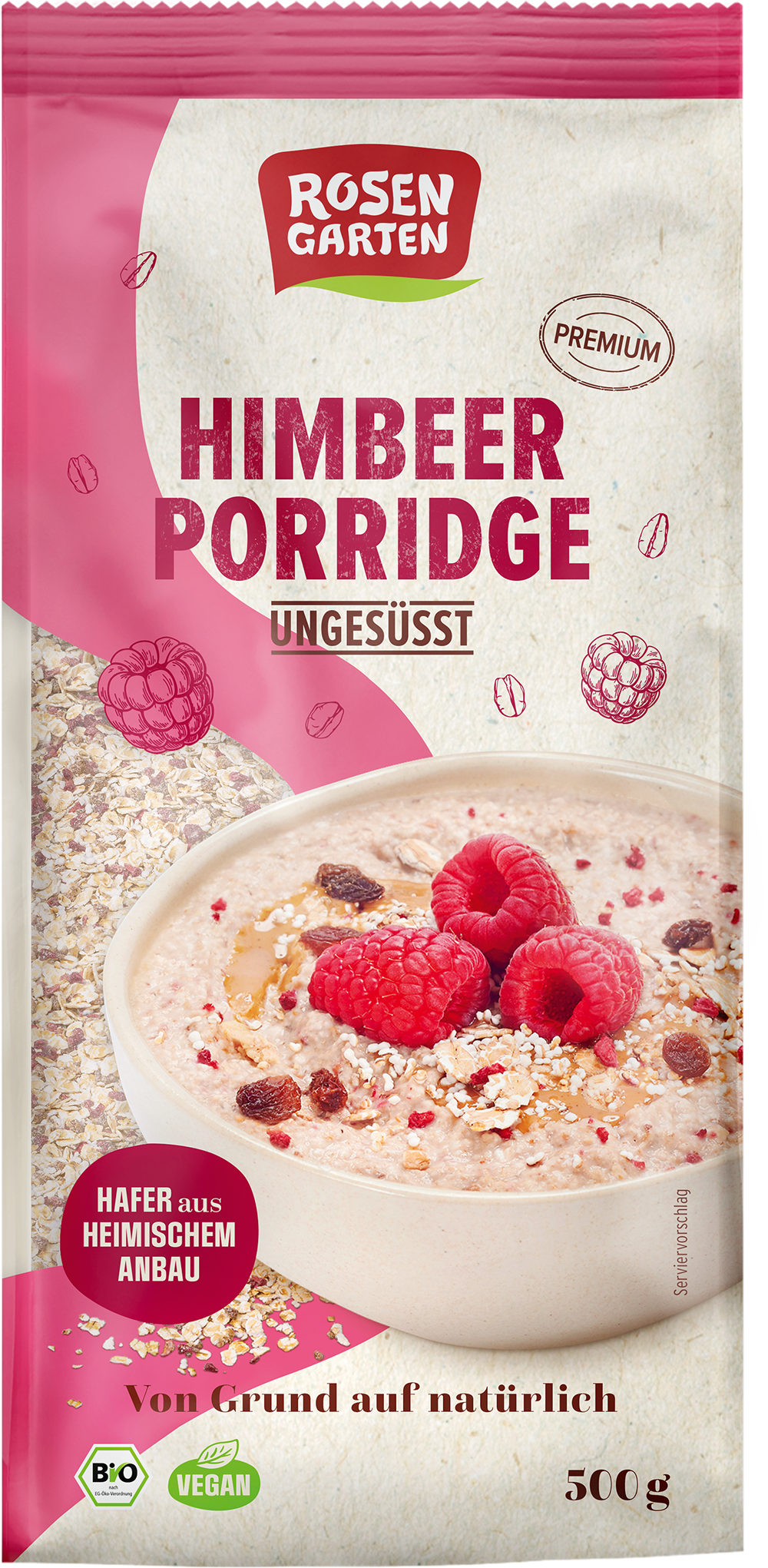 Rosengarten Porridge Himbeer ungesüßt 500g