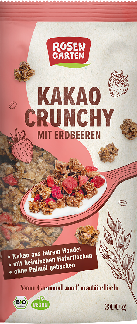 Rosengarten Kakao Crunchy mit Erdbeeren 300g 