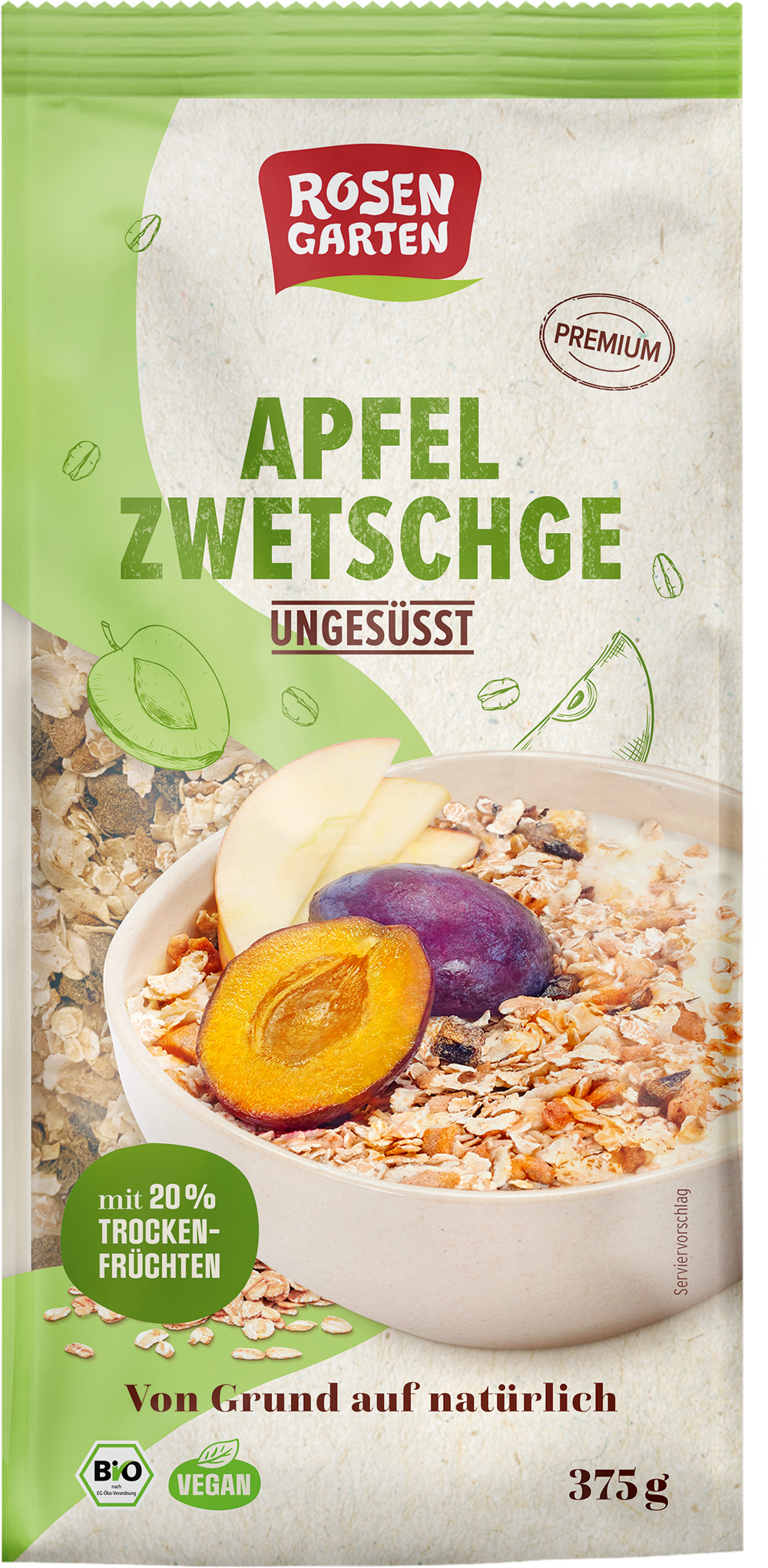 Rosengarten Apfel-Zwetschge-Müsli - ungesüßt 375g