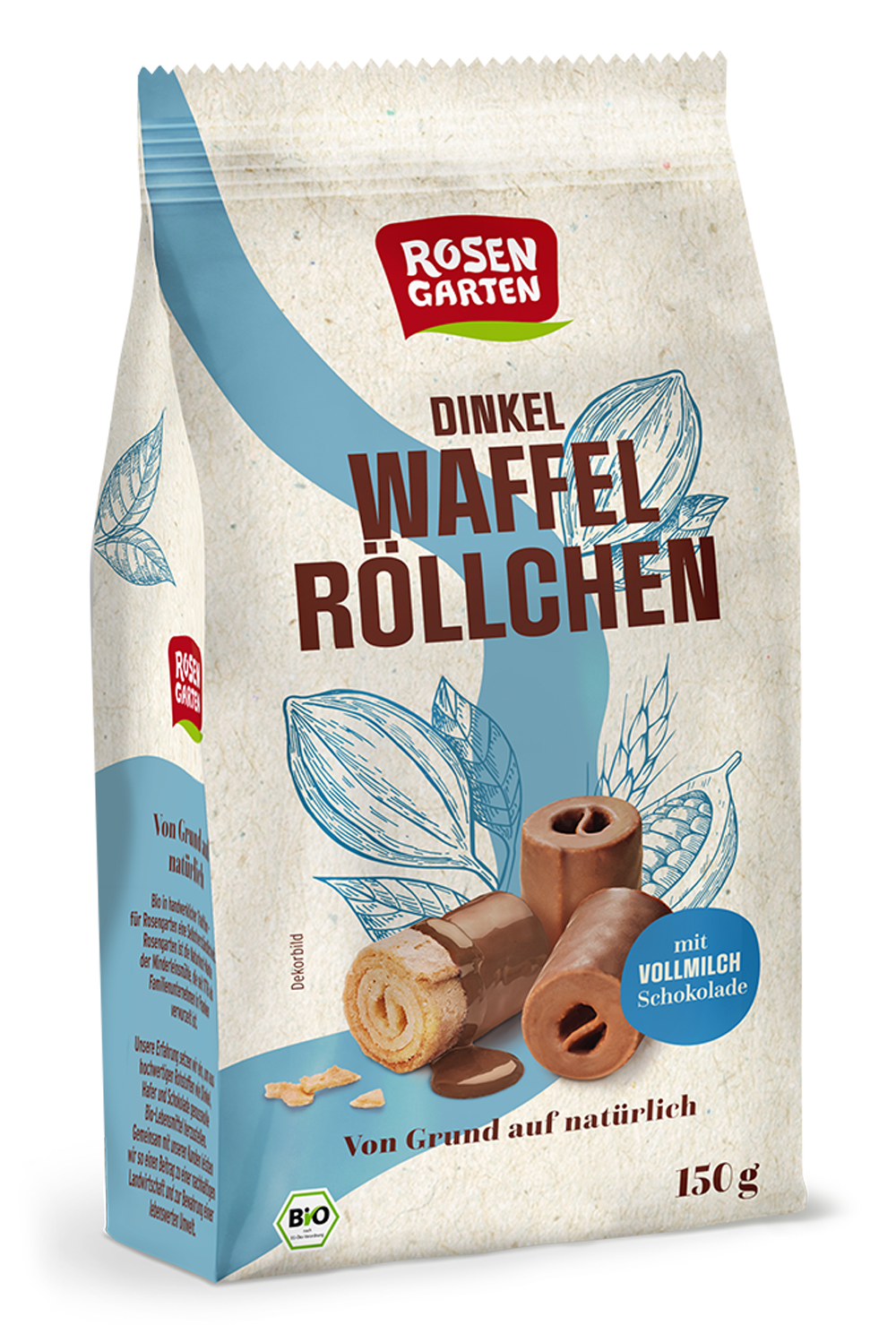 Rosengarten Dinkel Waffelröllchen Vollmilch 150g