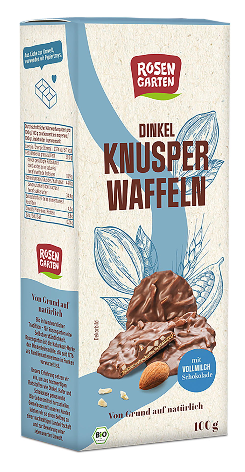 Rosengarten Dinkel-Knusperwaffeln Vollmilch 100g