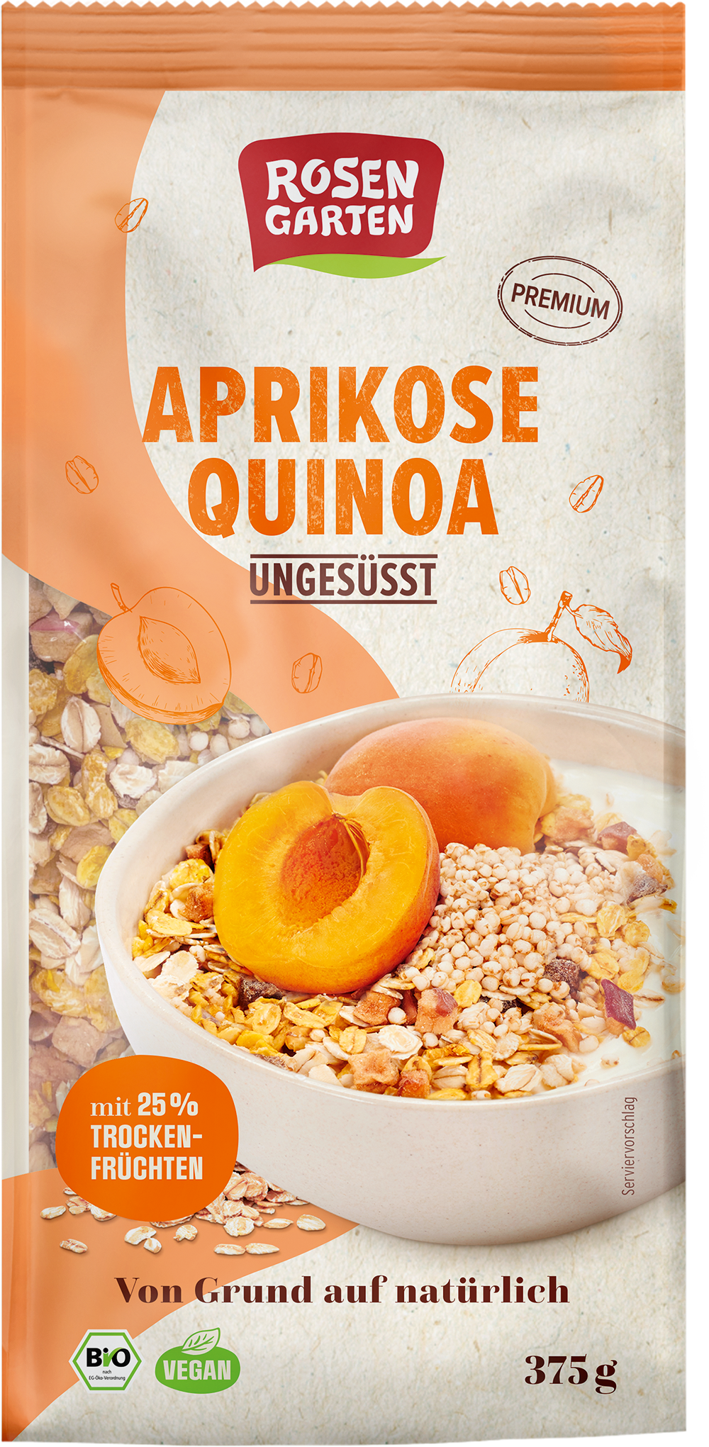Rosengarten Aprikose-Quinoa-Müsli - ungesüßt 375g
