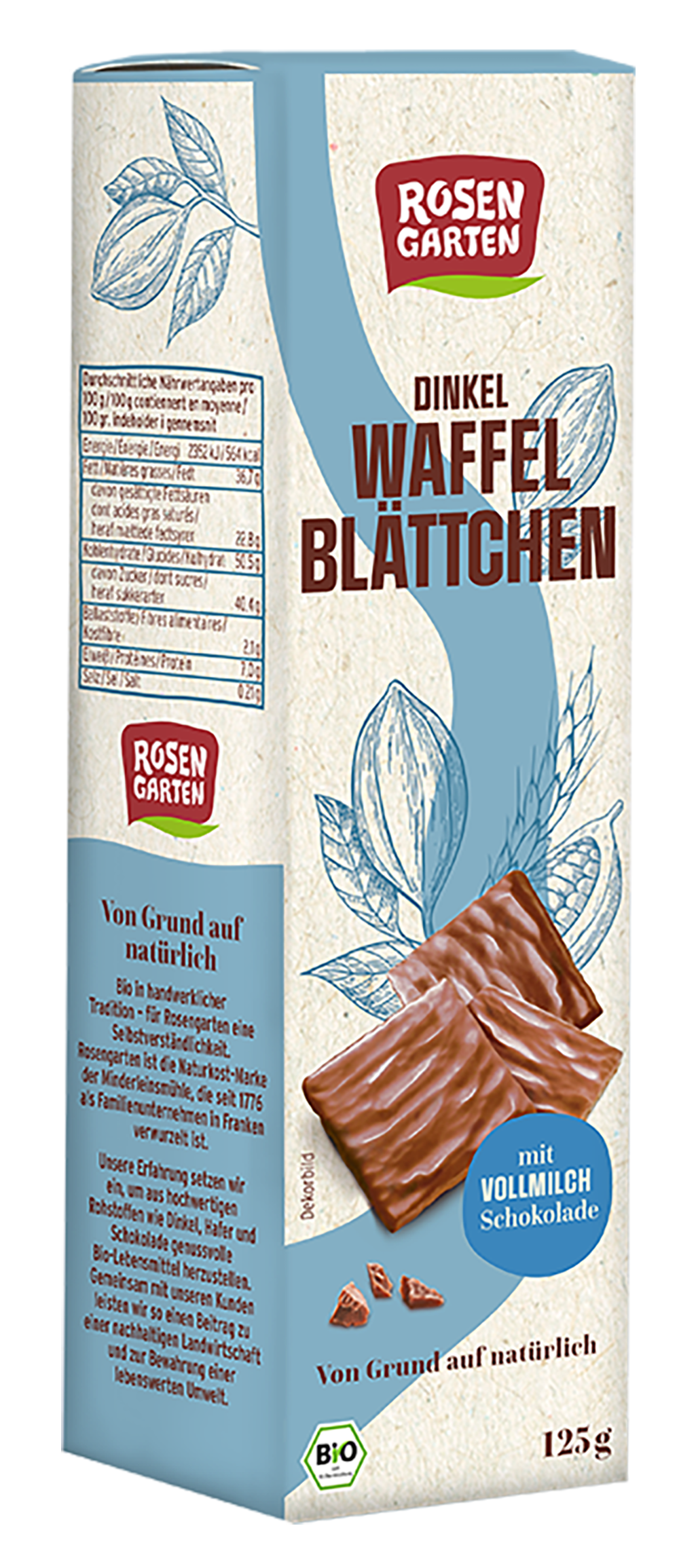 Rosengarten Dinkel Waffelblättchen Vollmilch 125g Rosengarten Dinkel Waffelblättchen Vollmilch 125g