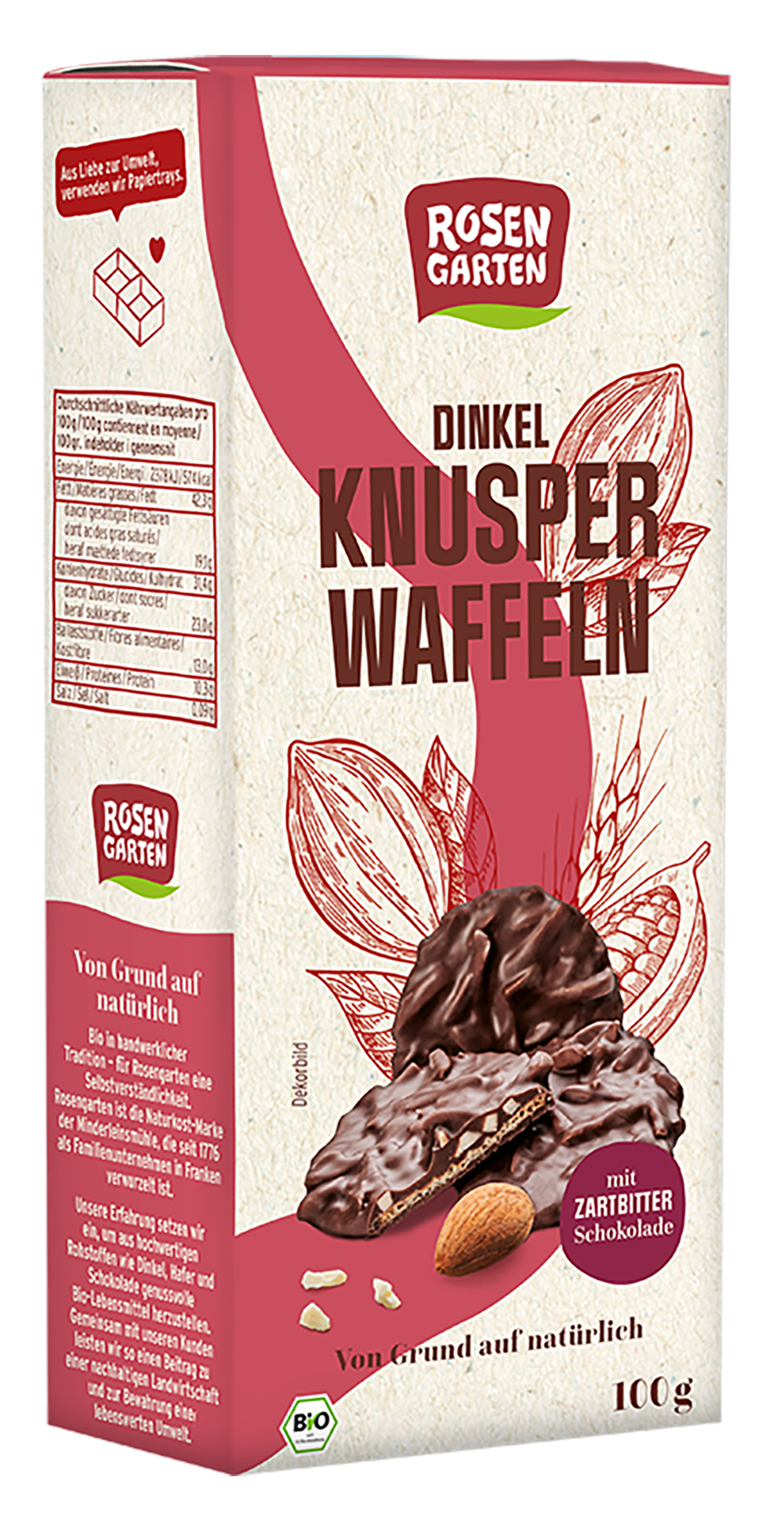 Rosengarten Dinkel-Knusperwaffeln Zartbitter 100g