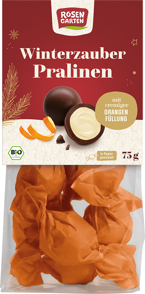 Rosengarten Winterzauber-Pralinen mit cremiger Orangenfüllung 75g/W